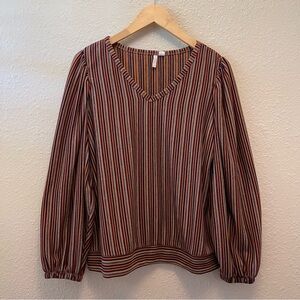Cato NWT Harvest Dreams Harvest Orange V-Neck Balloon Sleeve Banded Waist Top M